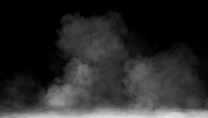 Abstract misty fog on isolated black background. Smoke stage studio. Texture overlays. The concept of aromatherapy. - obrazy, fototapety, plakaty