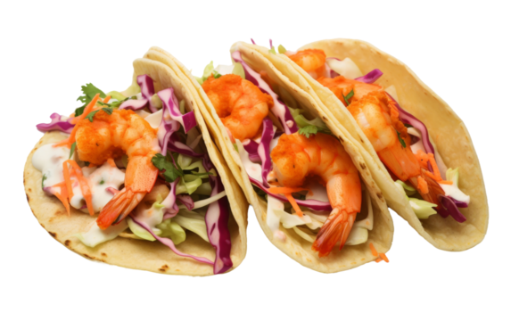Tempting Spicy Shrimp Tacos with Slaw on transparent background