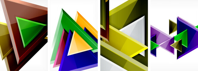 Glossy triangles geometric poster set for wallpaper, business card, cover, poster, banner, brochure, header, website