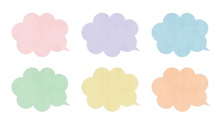Gordijnen シンプルでカラフルなモクモクした雲形の水彩画風イラストの吹き出しセット © fukufuku