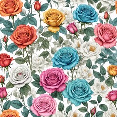 The design combines seamless multi-colored roses.