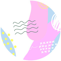 Pastel abstract circle irregular shape and doodle line background