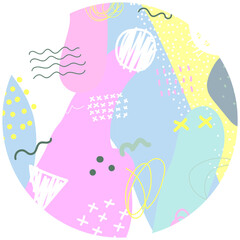Pastel abstract circle irregular shape and doodle line background