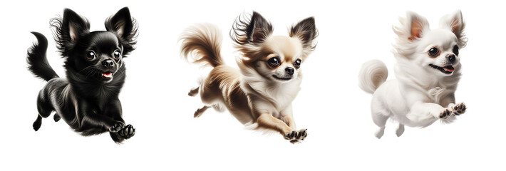 Cut Out Set of Cute Chihuahua Dogs Running on Transparent or White Background: PNG, High Quality, Dog Lover, Printable Design