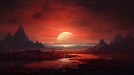Gordijnen A painting of a red planet © Jafger