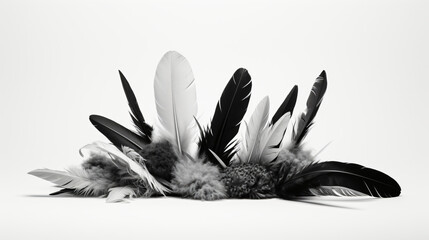 A black and white photo of a bunch of feathers.