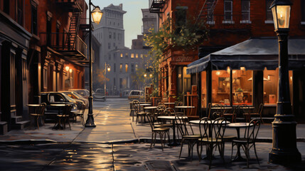 Fototapeta na wymiar A painting of a street scene