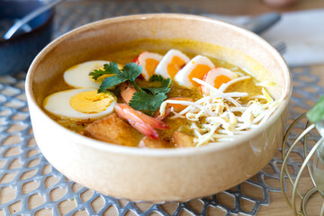 Famous Indonesian  seafood noodle Laksa 