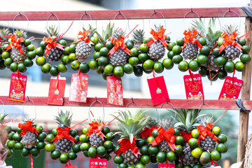 Chinese New Year lucky Pineapple fruit for sale at a street in Manila.
