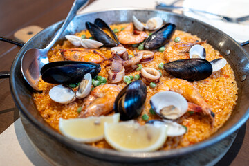 Delicious Filipino style Spanish dish seafood paella
