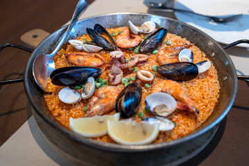 Delicious Filipino style Spanish dish seafood paella
