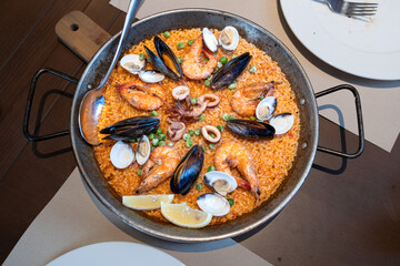 Delicious Filipino style Spanish dish seafood paella
