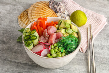 Hawaiian cuisine - poke with tuna and rice