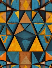 triangle wallpaper vintage blue yellow orange and brown, in the style of digital art techniques, geometric shapes Generative AI