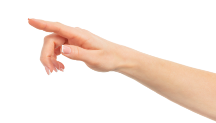 Female finger pointing or touching something. Isolated on white background