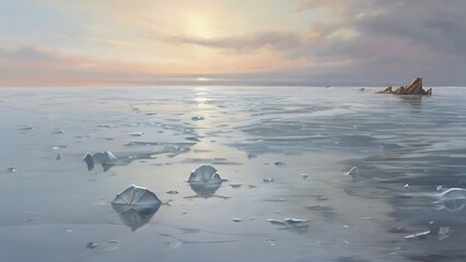 ice sea in winter beach, climate , global warming