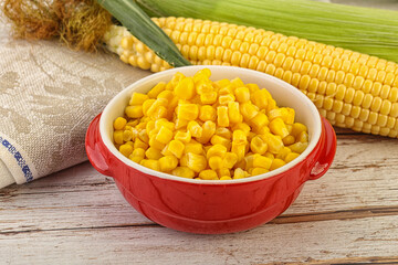 Canned yellow corn in the bowl
