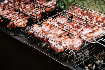 Cooking bbq outdoors during summer time.