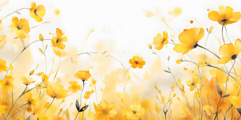 Watercolor yellow wild flowers, abstract floral background 