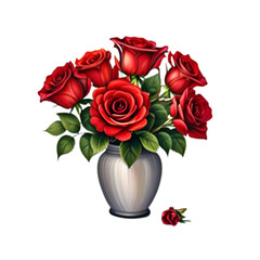 There is a painting of a vase with red roses in it generative ai,png
