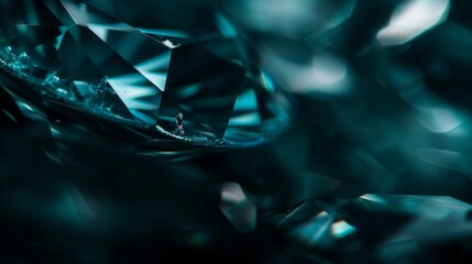 Luxurious dark diamond in deep blue tones. Closeup of precious transparent crystal. Brilliant diamond facets