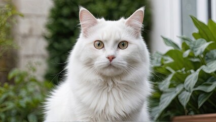 White british longhair cat in the garden
