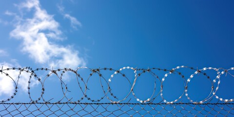 Barbed Wire Fence against blue sky copy space 