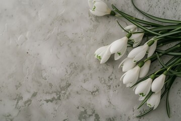 snowdrop flowers on grey background