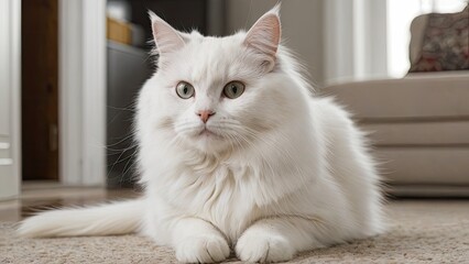 White british longhair cat in the living room