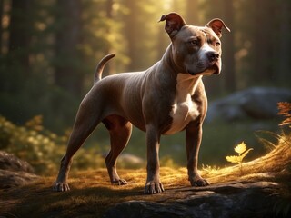 American pit bull terrier. Pit bull dog breed. Ai Generative - obrazy, fototapety, plakaty