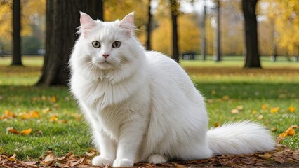 Naklejka na ściany i meble White british longhair cat in the park