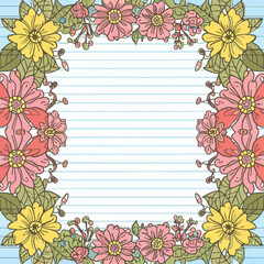 Obraz premium 2d vector illustration colorful Lined paper with flower frame the sweet made of Design a watercolor floral lined page