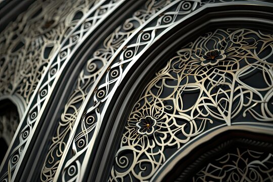 elegant charcoal and white islamic ornament wallpapers desktop with curved pattern