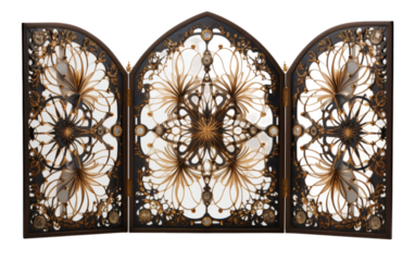 Ornate Folding Screen Panel on transparent background