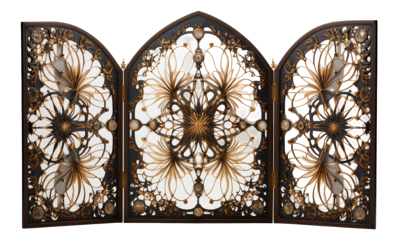 Ornate Folding Screen Panel on transparent background