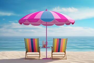 Beach chairs and umbrella