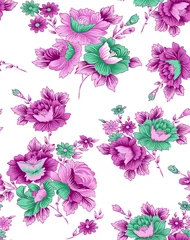 Fototapeten Seamless pattern with flowers roses, floral illustration in vintage style, damask pattern seamless. © Krunal