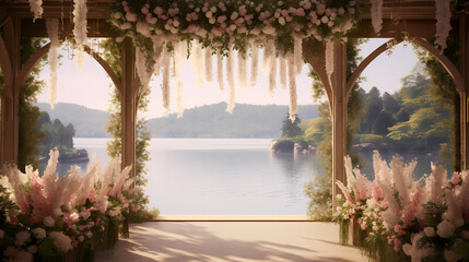Wedding venue, wedding decoration, cabin, arch, flower decoration