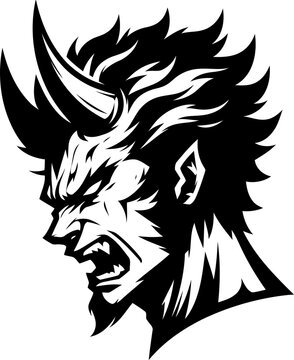 devil head mascot, cartoon illustration 