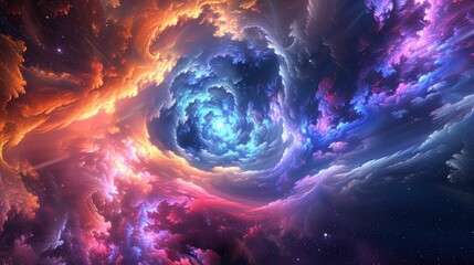 Obraz premium A mesmerizing digital artwork of colorful cosmic clouds and a star-filled sky evoking a sense of wonder and fantasy. 