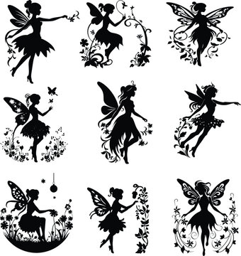fairy silhouette  set, vector illustration 
