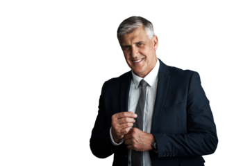 Mature, businessman and happy portrait in corporate fashion with confidence with dressing. Senior manager, accountant and executive in professional style and isolated on transparent png background
