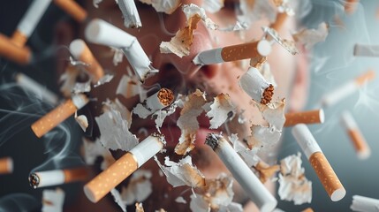 Images of broken cigarettes No Smoking Day - obrazy, fototapety, plakaty