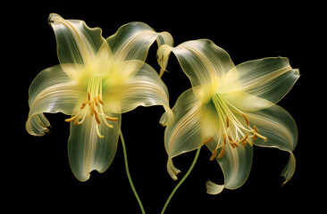 A Couple of Yellow Flowers on a Black Background