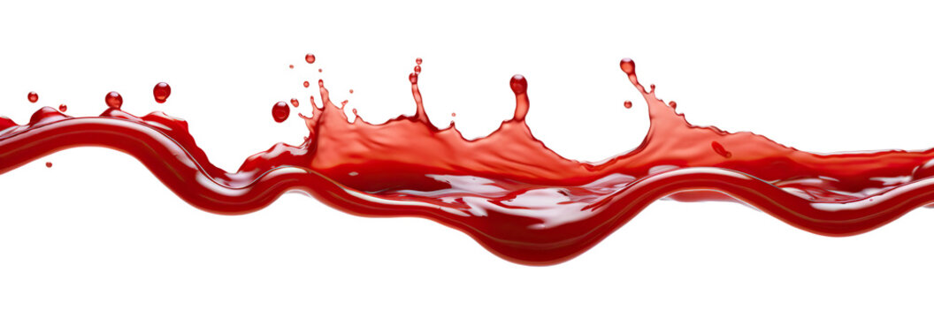 Vibrant and energetic splash of a red liquid similar to red berry jam, juice or punch, cut out