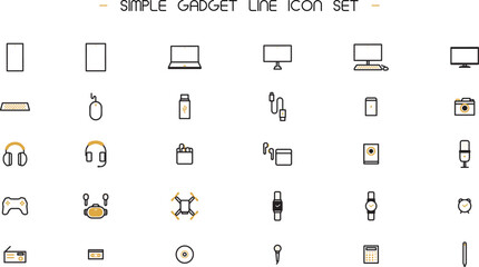 様々なガジェットをモチーフにしたシンプルなラインアイコンセット（黄）　Simple gadget line icon set (yellow) - obrazy, fototapety, plakaty
