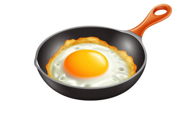 Fried egg in a pan 3d cartoon vector icon transparent background