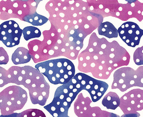 Blurry gradient abstract watercolor shapes with dots in purple and dark blue
