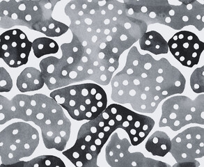 Blurry gradient abstract watercolor shapes with dots in gray and black
