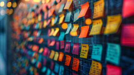 Sticky Note Post It Board Office. Business people meeting at office and use post it notes to share...